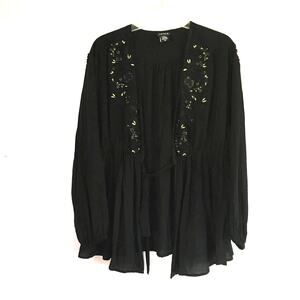 Torrid Black Embroidered Challis Tie Front Top 00X